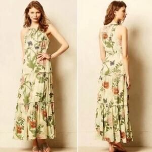 Anthropologie Floral Midi Dress - Green and Pink
